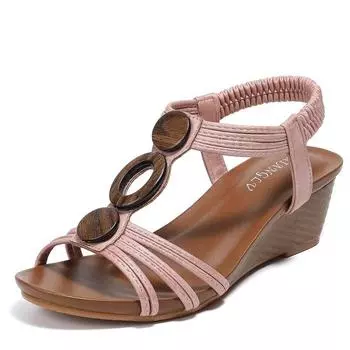 Сандалии на покатом каблуке женские фея винтажная мода мода богемная римская обувь женская 36 чёрный