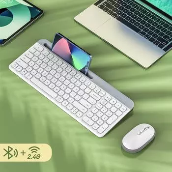 Слот для карт JOMAA 2,4G, беспроводная Bluetooth-клавиатура и мышь, перезаряжаемая тонкая беспроводная клавиатура с держателем для телефона, многофункциональное устройство Keyboard White English