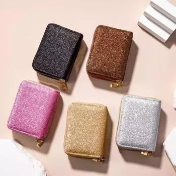 Слот для нескольких карт, двойная молния, держатель для карт-аккордеона, большая вместительная сумка для удостоверения личности, кошелек, новый модный блестящий кошелек из искусственной кожи со звездами для женщин чёрный