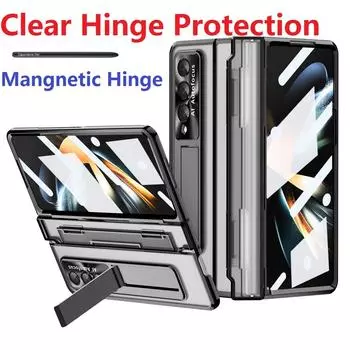 Слот для ручки Armor для Samsung Galaxy Z Fold 4 Fold 3 5g, чехол, стеклянный пленочный экран, прозрачная жесткая подставка, защитная крышка на петлях for Galaxy Z Fold3(7.6 )
