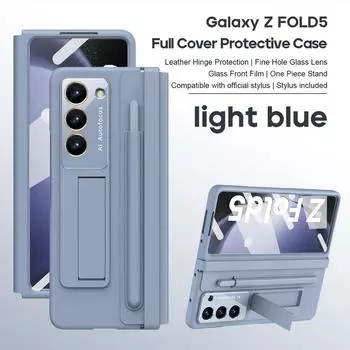 Слот для ручки с ручкой Подставка Vajra Z Fold6 Защитный чехол на петлях для Samsung Galaxy Z Fold 6 5 4 3 Защитная стеклянная пленка Одноцветная защитная пленка для ПК Hybird Pu Cover Samsung Z Fold 5(without glass front flim) чёрный