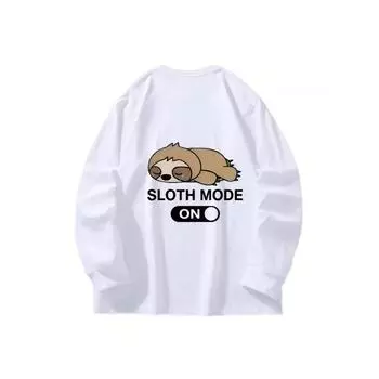Sloth Autumn Clothing Длинные рукава из чистого хлопка, новый мужской и женский топ, весенний внутренний слой, базовая рубашка, футболка с круглым вырезом и длинными рукавами M коричневый