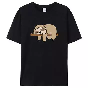Sloth Cartoon Sweet 90s Cute Graphic T-shirt Print T Shirt Short Sleeve Summer Clothes Women Clothing Fashion Basic Tee Top 4XL чёрный