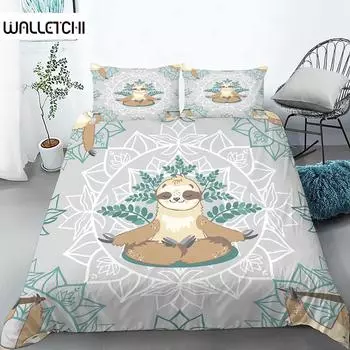 Sloth Duvet Cover Set Twin Size Cartoon Sloth Duvet Cover Bedding Set for Kids Girls Boys Cute Animal Polyester Comforter Cover EU single(135x200cm)