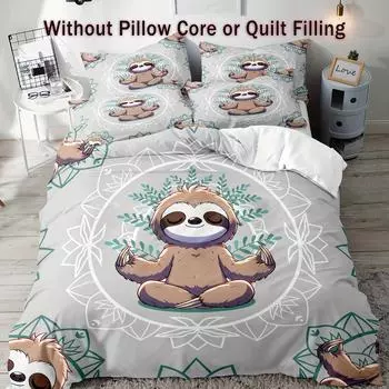 Sloth Duvet Cover Yoga Modern Quilt Cover Three-Piece Full Size Children Male Female Adult EU single 135*200