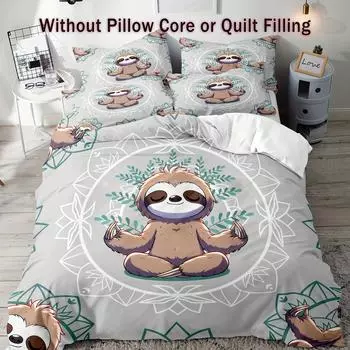 Sloth Paradise Ultra-Soft 3-Piece Duvet Cover Set - Cozy Bedding with Dreamy Bradypod Design - 1 Duvet Cover + 2 Pillowcases US Queen228x228cm