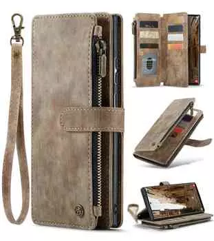 Слоты для карт Кошелек на молнии Сумка для телефона для iPhone 14 13 12 11 Samsung Galaxy S23 S22 S21 S20 Xiaomi Большая ручная веревка-подставка-держатель откидная крышка Samsung S23 Ultra чёрный