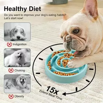 Slow Food Bowl For Pets, Neck And Choking Food For Pets, Suitable For Pet Cats And Dogs, Easy to Clean And Very Durable синий
