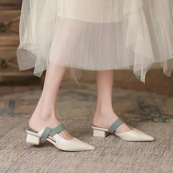 Слово с сандалиями. Женские летние новые заостренные низкие одинарные туфли. Женские толстые сандалии Fairy Wind. 34