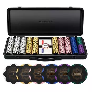 SLOWPLAY Nash Clay Poker Chip Set 14g Texas 500 Pieces Chip Прочный поликарбонатный футляр Подарок для игроков в покер Холдем [Включает стоимость]