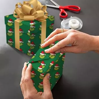 Сложенная рождественская упаковочная бумага, забавная мультяшная зеленая рождественская праздничная упаковочная бумага, рождественская художественная бумага для самостоятельного декора упаковки подарков на день рождения и Новый год One Size чёрный