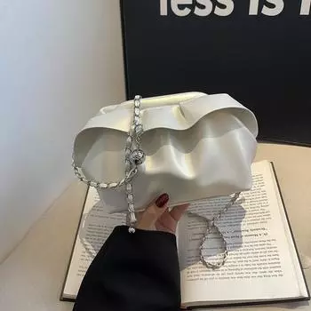 Сложенная сумка-мессенджер Cloud с зажимом, женская, осенне-зимняя, в иностранном стиле, с рисунком листьев лотоса, модная, универсальная, сумка через плечо 19*11*16 серебряный