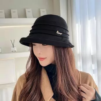 Сложенная ветровая шляпа-ведро, женская осенняя универсальная солнцезащитная шляпа, модная шляпа для прогулок, походов, походов, покупок, солнцезащитная шляпа Average size (56-59cm) чёрный