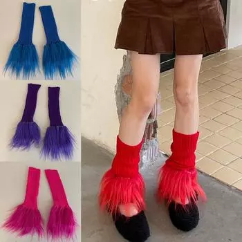 Сложенные носки y2k субкультурные носки длинные плюшевые носки вязаные сплайсированные носки теплый чехол для ног