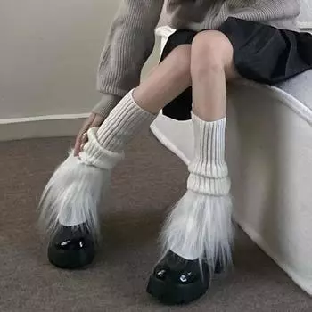 Сложенные носки y2k субкультурные носки длинные плюшевые носки вязаные сплайсированные носки теплый чехол для ног