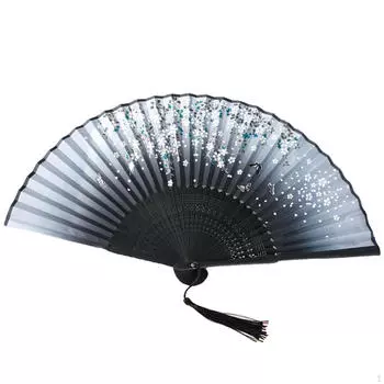 Сложенный веер ручной цветочный черный ретро-стиль украшение для дома для косплея