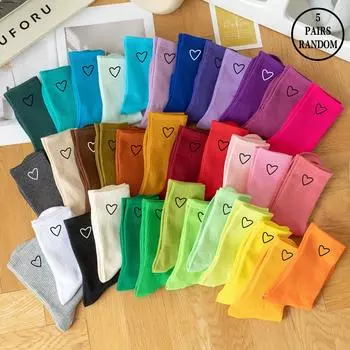 Случайные 5/10/20 пар унисекс средних носков с узором в виде сердечек, дышащие, простые, женские, мужские, впитывающие пот, высококачественные, повседневные, модные, спортивные носки One Size