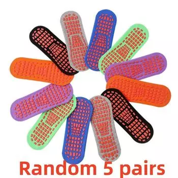 Случайные 5 пар носков для прыжков на батуте для мужчин и женщин, нескользящие носки с точками, носки для пола, носки для йоги для взрослых One Size