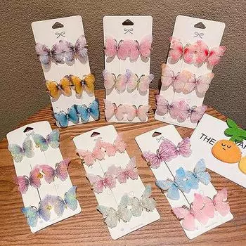 Случайные красочные заколки-бабочки для волос для девочек, заколки для волос, женские милые украшения для волос, радужные головные уборы, модные аксессуары для волос A4