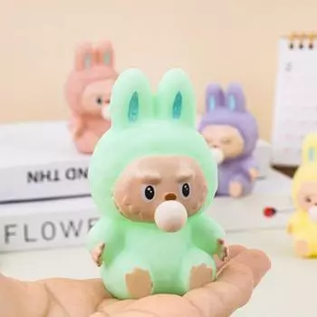 Случайный стиль Labubu Relax Squeeze Toy Нажмите, чтобы выдуть пузыри Медленный отскок Игрушка для снятия стресса Labubu Pinch Music Декор для рабочего стола 1PCS