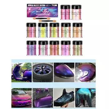 Слюдяной порошок 12 пигментов, меняющих цвет, насыщенный хромированный пигмент для эпоксидной смолы, аксессуары для нейл-арта, инструмент для рисования A