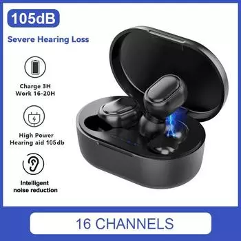 Слуховой аппарат для глухоты, перезаряжаемые слуховые аппараты, 16 каналов, цифровой усилитель звука, портативный умный шумоподавитель Audifonos F335 чёрный