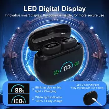 Слуховой аппарат Внутриканальный для пожилых людей TWS внешний вид Большой дисплей мощности интеллектуальное шумоподавление сенсорный перезаряжаемый внутриканальный чёрный