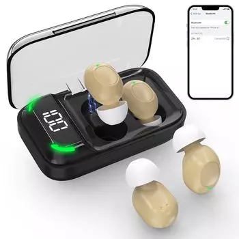 Слуховые аппараты для пожилых людей, перезаряжаемый слуховой аппарат с шумоподавлением, 16-канальный безрецептурный усилитель слуха с портативным дисплеем, зарядным чехлом бежевый