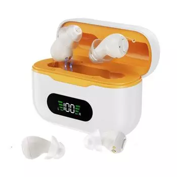 Слуховые аппараты для пожилых людей с интеллектуальной системой автоматического шумоподавления, перезаряжаемые цифровые OTC с 16 каналами, батарейным цифровым дисплеем и УФ-стерилизацией белый