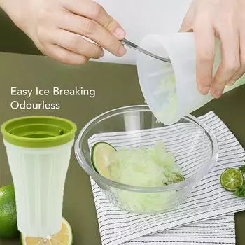 Стаканчик для приготовления смузи Slushy Maker, быстрозамороженный, большой емкости 150 мл, замороженный стакан для смузи, двухслойный стакан из силикагеля, аппарат для приготовления напитков с крышкой для лета(зеленый)