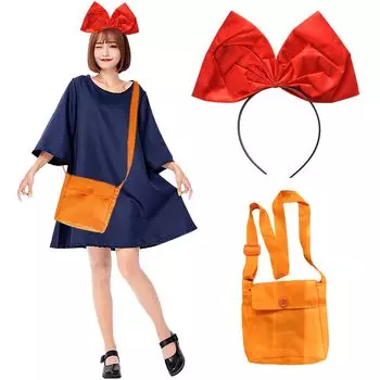 Служба доставки Кики Косплей Цельный костюм на Хэллоуин В комплект входит повязка на голову в стиле Кики для девочек Милая служба доставки Сценическая одежда Культура темно-синий