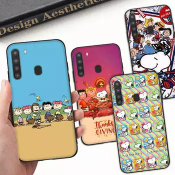 SM15 Snoopy Friend черный мягкий чехол для Samsung Note 20 Lite S24 Ultra S23 A03 A05 A06 A11 A71 A15 A16 A13 A24 A25 A33 A52 A53 A50 M55 M35 Plus Samsung A05s олений