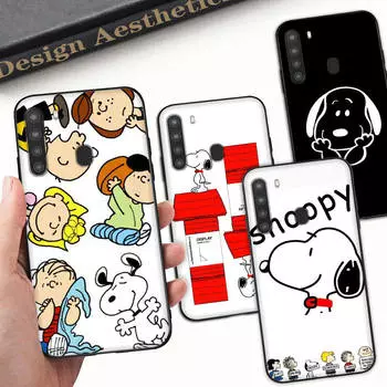 SM17 Snoopy черный мягкий чехол для Samsung Note 20 Lite S24 Ultra S23 A03 A05 A06 A11 A71 A15 A16 A13 A24 A25 A33 A52 A53 A50 M55 M35 Plus Samsung Note 10 Lite капри