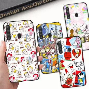SM5 Snoopy FriendЧерный мягкий чехол для Xiaomi Poco X6 X4 M5 M6 F5 F6 C65 C55 C50 C51 C40 Pro Redmi 14C A3X 13C 12C 11T 10A 9C Note 7 6 8A Plus Redmi Note 7 коричневато-жёлтый