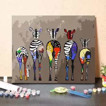 SM-3038 цифровая картина маслом акварель пять животных Зебра DIY живопись цифровой комплект украшения гостиной живопись Рождественский подарок разноцветный