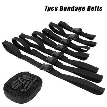 SM Bondage Belt Fetish Restraints Adult Games Nylon Rope Handcuffs Harness Erotic Accessories for Bondage Sex Toys for Couples 7PCS/Set Sex Products Black