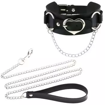 SM Goods Collar Heart Belt Cosplay Set with Lead Mine Type Bien Human Walk Bondage Black Choker Stylish Cute [MONEON]