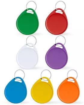 см Красочные бирки для ключей для этикеток Круглые пластиковые брелки для ключей с возможностью записи и идентификатором разъемного кольца 7 цветов Ассорти Упаковка из 50 шт [Pawfly] 3.8