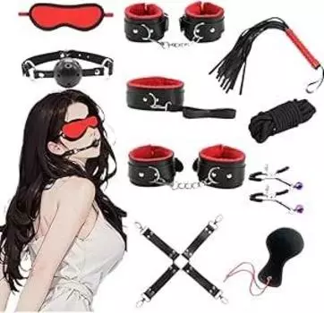 SM Restraints Товары для взрослых 10 шт. Стандартные очки для ног, крестики, соски Baramuchi, SM, секс-игрушки для начинающих, сумка для женщин [красный/черный комплект] Маска, намордник,
