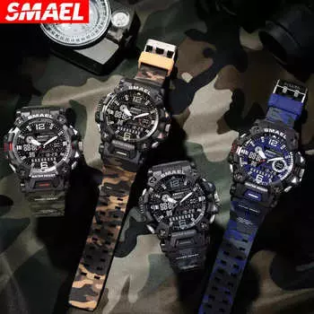 SMAEL 2025 New Camouflage Alloy Military Style 8072MC Digtal Quartz Watch LuminousWaterproof Double Display Dial For Men Watch синий