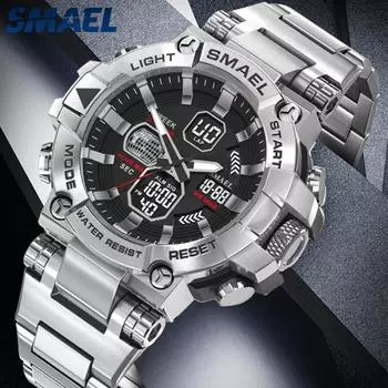 SMAEL Бренд 304 браслет из нержавеющей стали 8096 модные спортивные кварцевые электронные часы будильники часы с функцией двойного времени Without Box серебряный