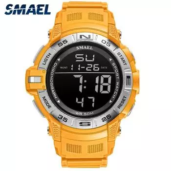 SMAEL цифровые часы спортивные часы для мужчин 50 м водостойкий будильник часы с автоматической датой оранжевый браслет мужские часы в стиле милитари оранжевый