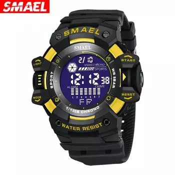 SMAEL цифровые часы военные наручные часы светодиодный секундомер будильник большой циферблат мужские часы 8050 модные спортивные часы водонепроницаемые NO Package чёрный/золотой
