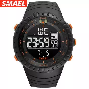 SMAEL Фирменная Новинка, электронные часы, аналоговые кварцевые наручные часы Horloge, 50 метров, водонепроницаемые, kol saati 1237, цифровая сигнализация, мужские часы NO Package красный