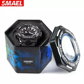 SMAEL футляры для часов цифровые часы часы с двойным дисплеем кварцевые часы мужские спортивные часы чехол простой ремешок для наручных часов подарочный чехол с батареей Watch Box 95*95*85mm75g