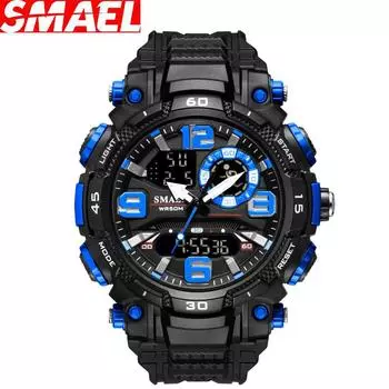 SMAEL кварцевые часы для мужчин часы 50 м водостойкий секундомер двойной дисплей светодиодные часы мужские часы спортивные часы цифровые военные армейские часы NO Package красный
