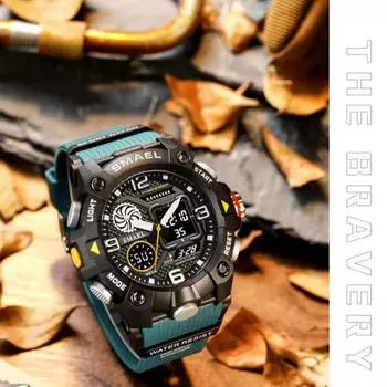 SMAEL кварцевые часы мужские водонепроницаемые 50 м спортивные наручные часы для мужчин модные мужские электронные часы секундомер светящиеся 8055 армия зеленый