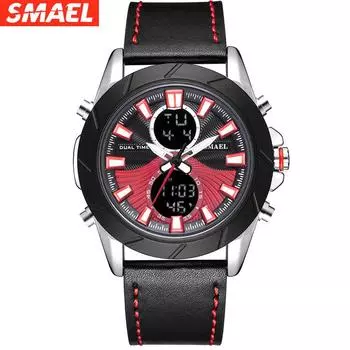SMAEL мужские электронные часы для отдыха на ремне, водонепроницаемые спортивные часы из сплава с двойным дисплеем, 50 метров