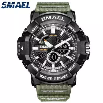 SMAEL Мужские часы Многофункциональные электронные военные часы для спорта на открытом воздухе с двойным дисплеем Водонепроницаемые цифровые чёрный/золотой