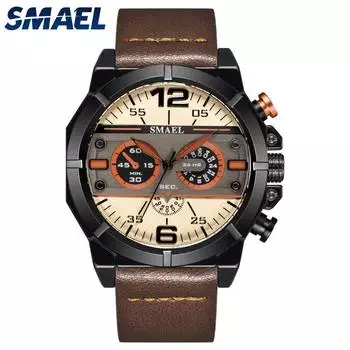 SMAEL Мужские часы Роскошные кварцевые водонепроницаемые мужские часы с кожаным ремешком Военные армейские наручные часы с датой чёрный